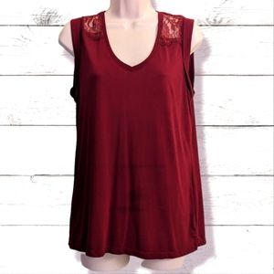 JOE FRESH Tank Top V-Neck Lace Red Size Small